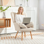 HOMCOM Modern Accent Chair, Upholstered High Back Armchair with Tufted Wingback, Seat Padding, Teddy Fleece Leisure Lounge Bedroom Chair with Wood Legs, Cream White