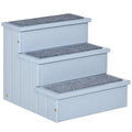 PawHut Dog Steps for Bed Sofa, 3 Step Wooden Dog Stairs for Sofa, Pet Stairs with Storage for Small Cats and Puppy, Grey