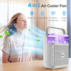 Air Cooler with Adjustable Head, Portable Air Conditioner with 3 Wind Speed, 2 Cool Mist, RGB Light, Grey