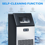Commercial Ice Maker Machine, Freestanding Stainless Steel Ice Machine with Self-Cleaning, LCD Display, 45kg/24 Hours and 11kg Ice Storage for Home, Office, Bar, Restaurant, Supermarkets