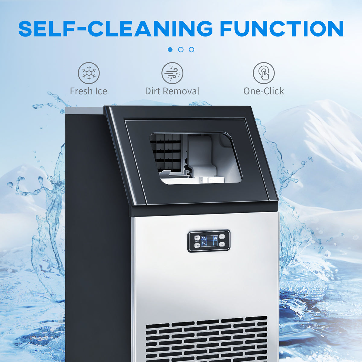 Commercial Ice Maker Machine, Freestanding Stainless Steel Ice Machine with Self-Cleaning, LCD Display, 45kg/24 Hours and 11kg Ice Storage for Home, Office, Bar, Restaurant, Supermarkets