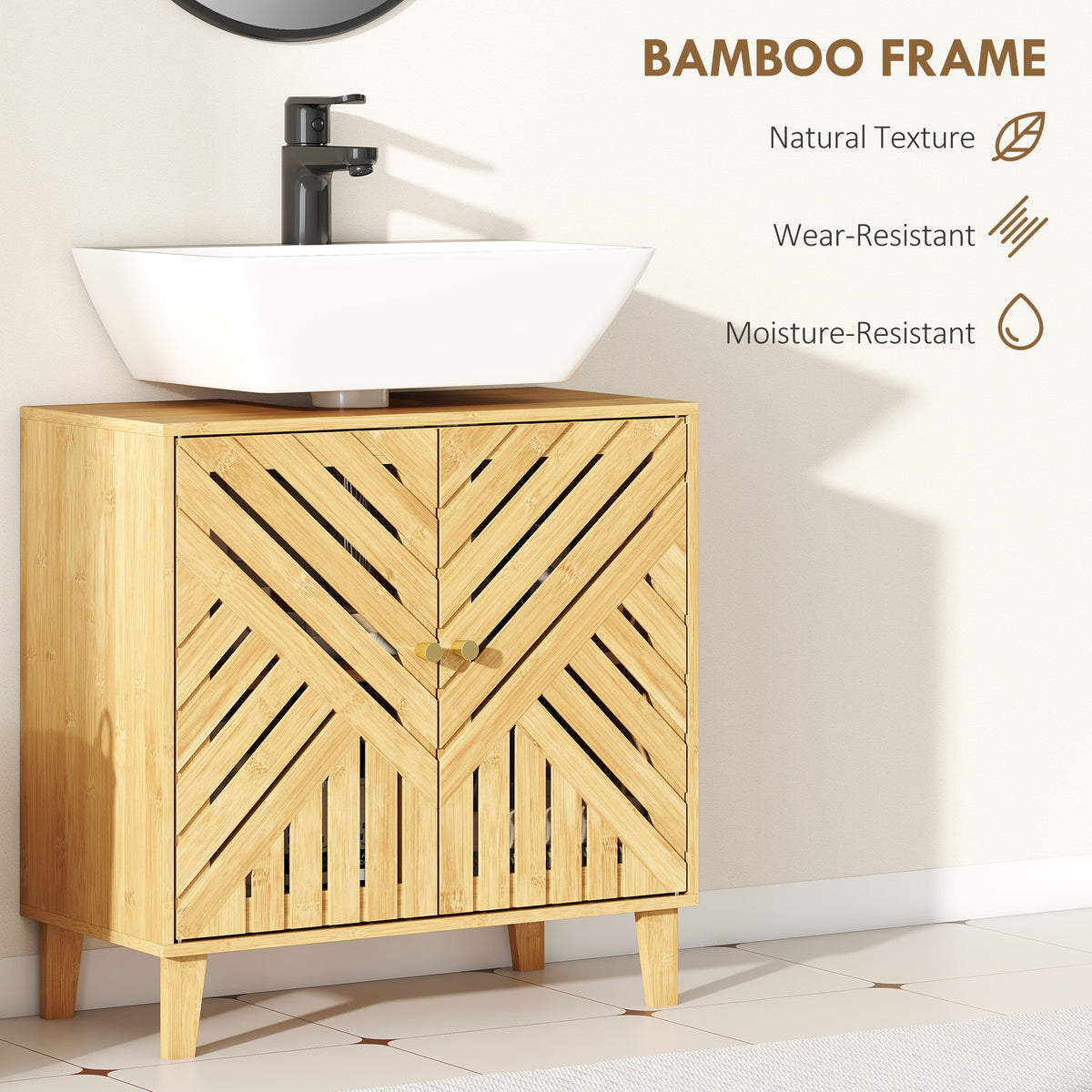 Bamboo Bathroom Under Sink Cabinet with Adjustable Shelf for Basin without Pedestal - Natural