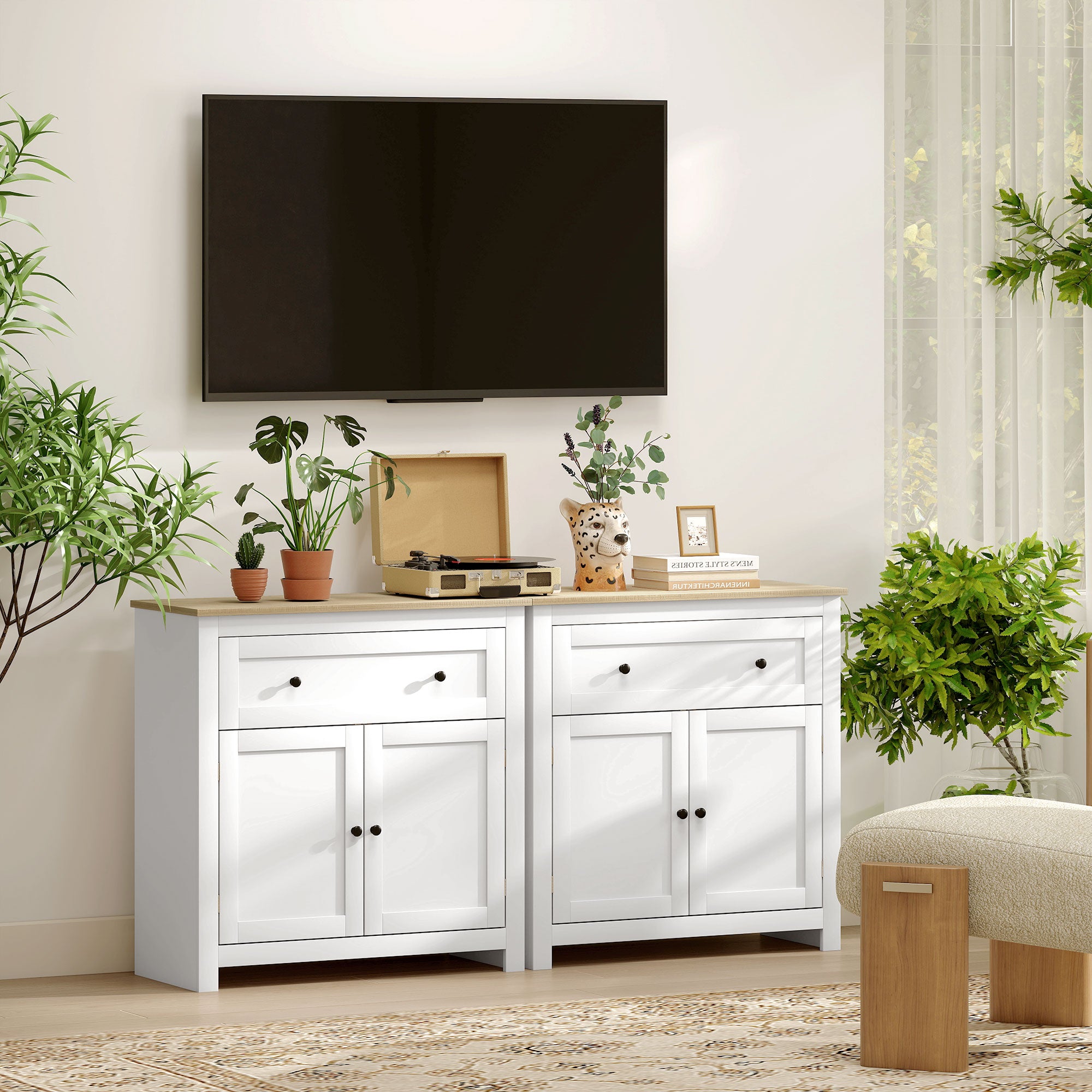 HOMCOM Sideboard Storage Cabinet, Morden Kitchen Cupboard with Adjustable Shelf, Drawer and Double Doors, Sideboard for Living Room, Dining Room, Hallway, White