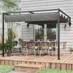 Outsunny 3 x 4m Lean To Steel Pergola with Moving Fabric Canopy - Dark Grey