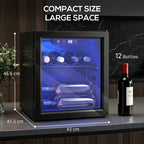 12 Bottle Wine Cooler, 36 Litre Capacity, 4-16°C Tabletop Drinks Wine Fridge with Glass Door, LED Light, Black