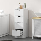 HOMCOM 4-Drawer Bathroom Cabinet, Freestanding Narrow Storage Cabinet with Groove Handles for Small Spaces, White