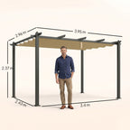 Outsunny 3 x 4m Aluminium Pergola, with Retractable Roof - Khaki