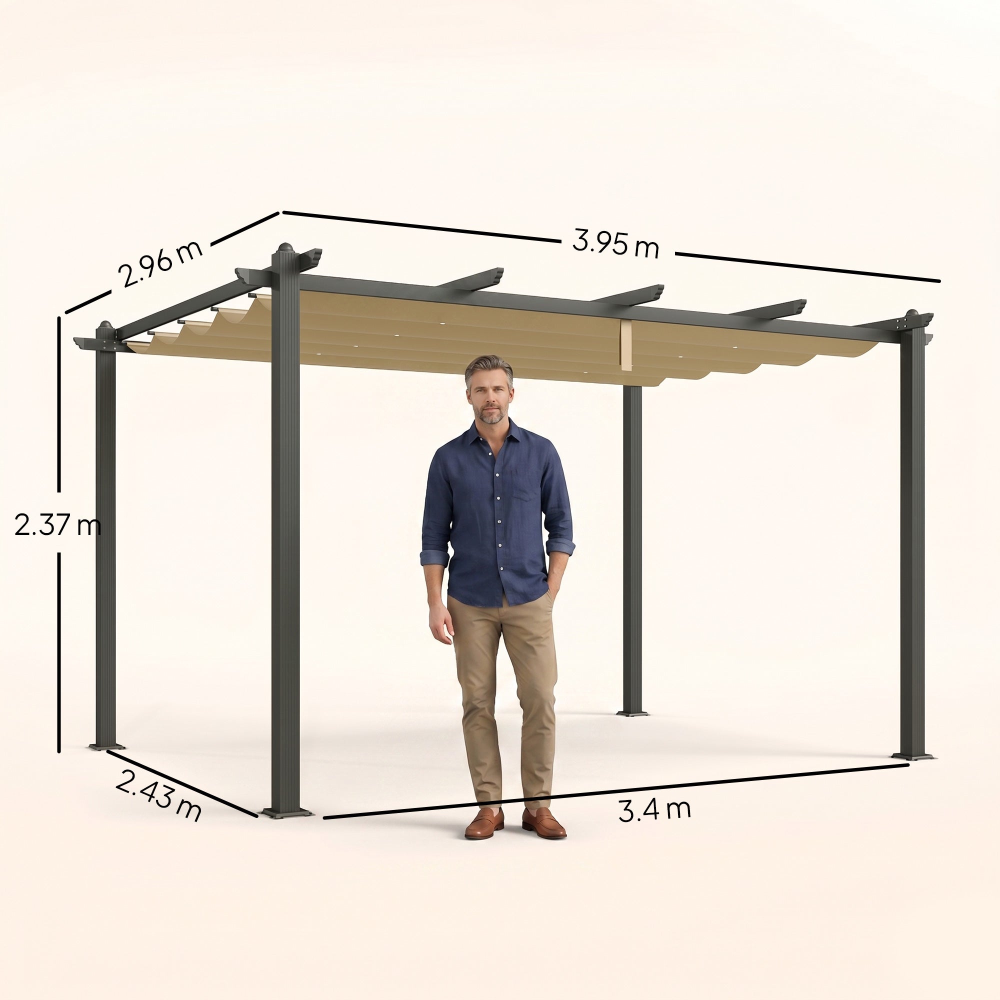 Outsunny 3 x 4m Aluminium Pergola, with Retractable Roof - Khaki