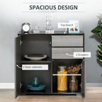 HOMCOM High Gloss Frame Sideboard, Push-Open Design with 2 Drawer for Living Room, Bedroom, 74H x 79W x 36Dcm, Light Grey and Black