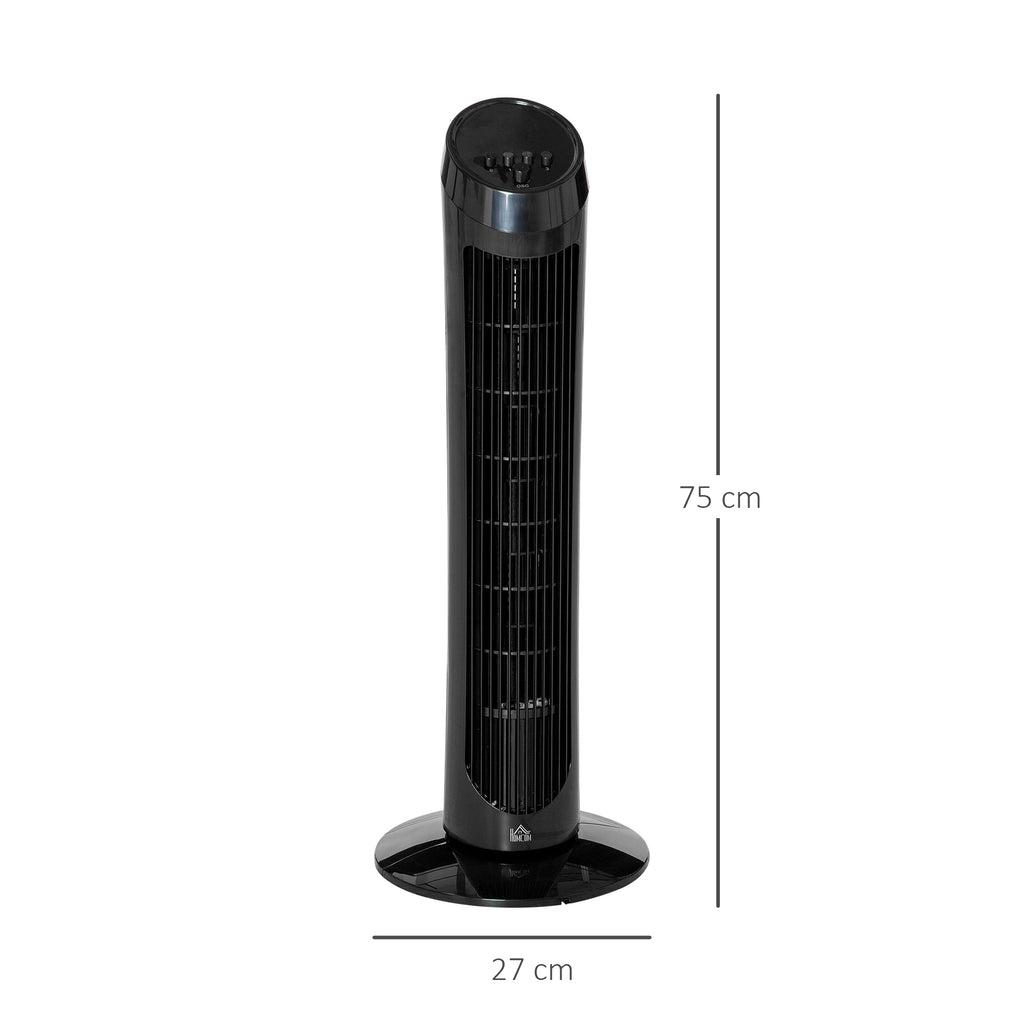 Tower Fan for Bedroom, 30 inch, 6 m/s Powerful Velocity, Standing Floor Fan with 70° Oscillating and 3 Speeds for Home Office Indoor, Black