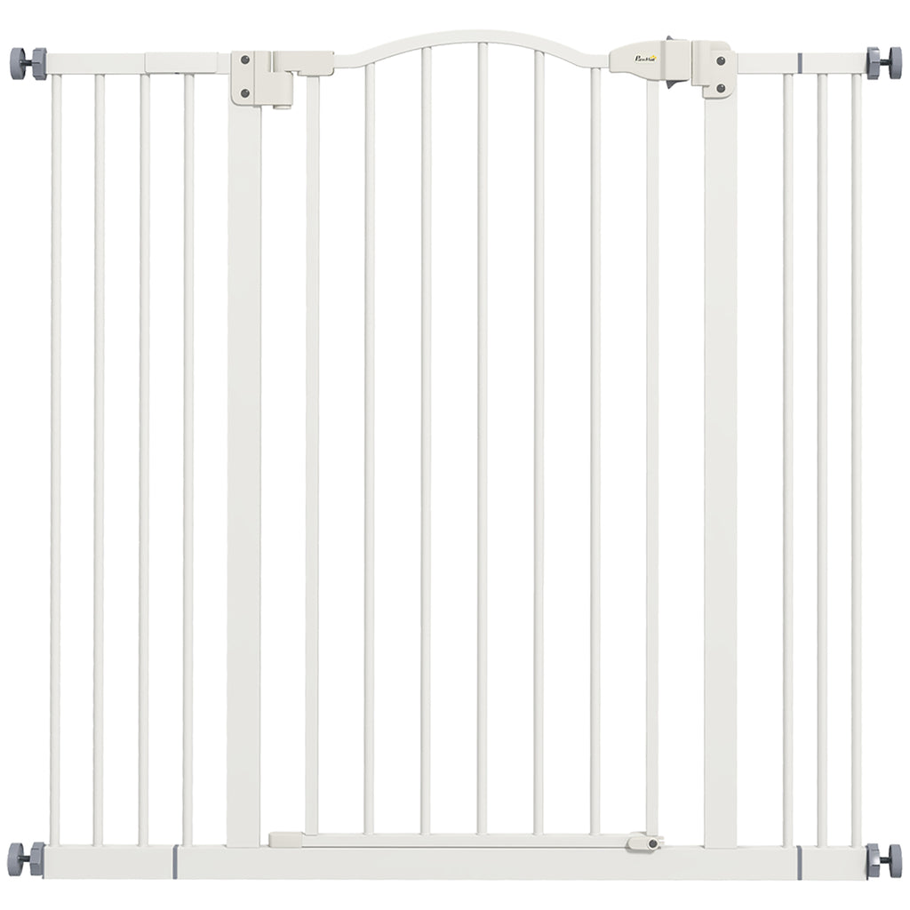 PawHut Pressure Fit Dog Stair Gate No Drilling Safety Gate Auto Close for Doorways, Hallways, 74-100cm Adjustable, 94cm Tall, White