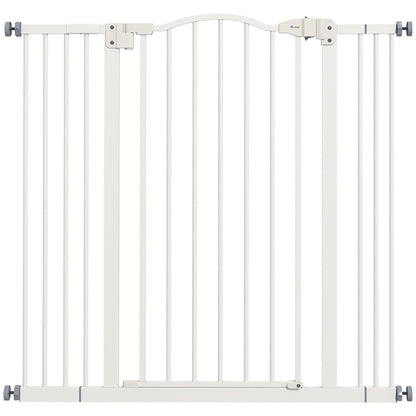 PawHut Pressure Fit Dog Stair Gate No Drilling Safety Gate Auto Close for Doorways, Hallways, 74-100cm Adjustable, 94cm Tall, White