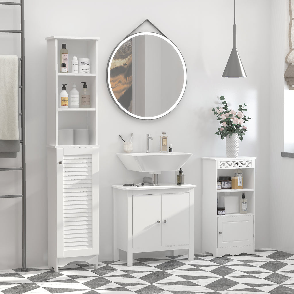 HOMCOM Tall Bathroom Cabinet, Freestanding Slim Bathroom Storage Unit with Adjustable Shelves and Shutter Door, Floor Storage Cupboard with 6 Shelves, 165H x 34W x 20D cm, White
