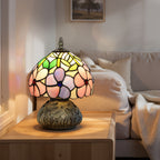 Tiffany-Style Table Lamp with Sculpted Dragonfly Base, Handcrafted Classic Stained Glass Bedside Lamp for Living Room and Bedroom, E27 Socket, Pink