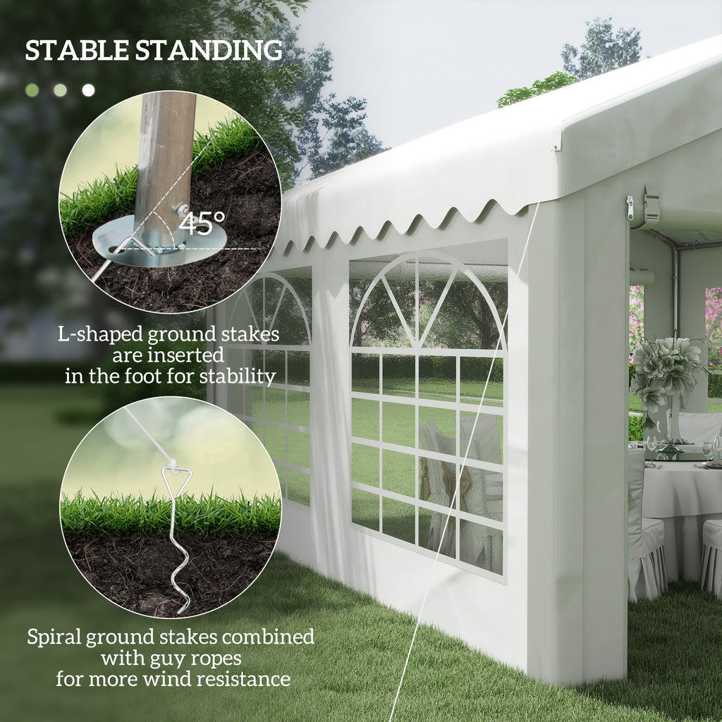 Outsunny 4m x 4m Marquee Party Tent, Heavy Duty Wedding Canopy with Sidewalls, Doors, Windows, Galvanised Garden Gazebo for Parties Events, White