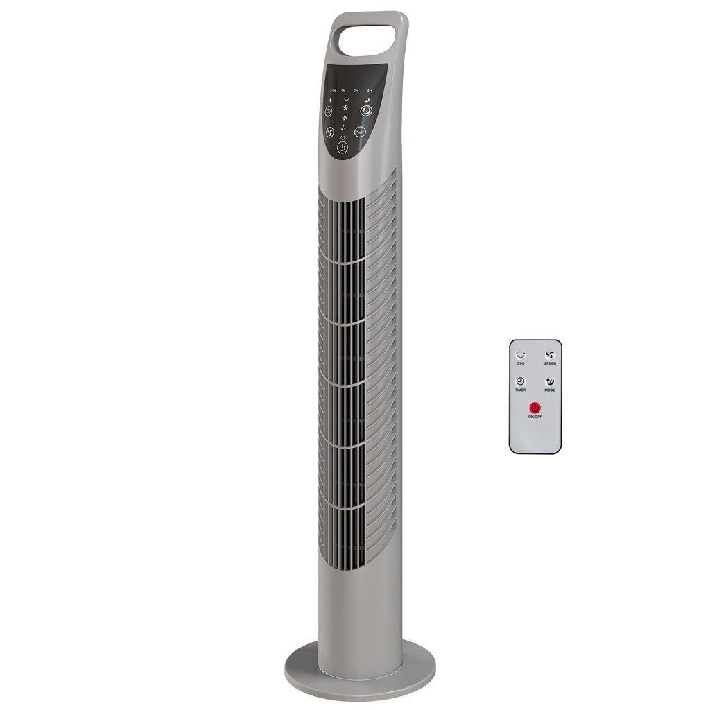 Tower Fan Oscillating 3 Speeds 3 Winds 40W w/ RC Timer Quiet - Grey