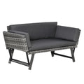 Outsunny 2 Seater Rattan Sofa with Cushions, 2-in-1 PE Rattan Daybed Sofa with Left Up or Down Armrests, Garden Chaise Lounger Loveseat for Outdoor, Patio, Mixed Grey