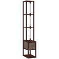 Floor Lamp with Shelves, LED Column Modern Standing Lamp with Fabric Drawer, Adjustable Brightness, Foot Switch for Living Room, Bedroom, Office, Dark Brown