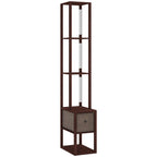 Floor Lamp with Shelves, LED Column Modern Standing Lamp with Fabric Drawer, Adjustable Brightness, Foot Switch for Living Room, Bedroom, Office, Dark Brown