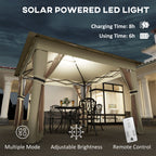 Outsunny 3.36 x 3.36m Pop Up Gazebo Party Tent with Solar-Powered LED Lights, Adjustable Event Shelter with Netting, Khaki