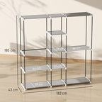 Portable Wardrobe, Open Clothes Wardrobe with 8 Shelves, 3 Hanging Rails, Light Grey