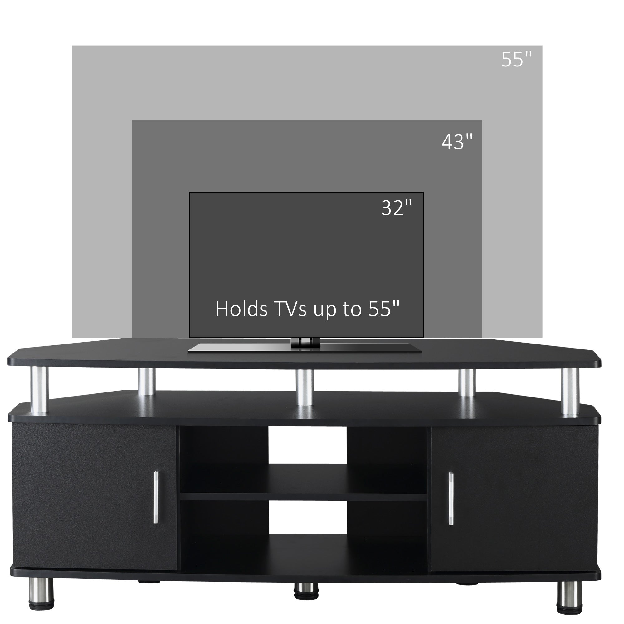 TV Unit Cabinet for TVs up to 55 Inches with Storage Shelves and Cupboard, Entertainment Centre for Living Room, Black