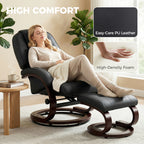 HOMCOM Swivel Recliner Chair with Footstool, PU Leather Recliner Armchair with Adjustable Back and Wood Frame, Black