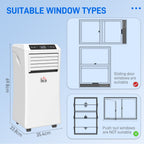 9000 BTU Air Conditioning Unit, 3-in-1 Portable Air Conditioner, Dehumidifier, Cooling Fan with Remote Control, Digital Display, 2 Speeds, 24H Timer, Window Venting Kit, 28m²
