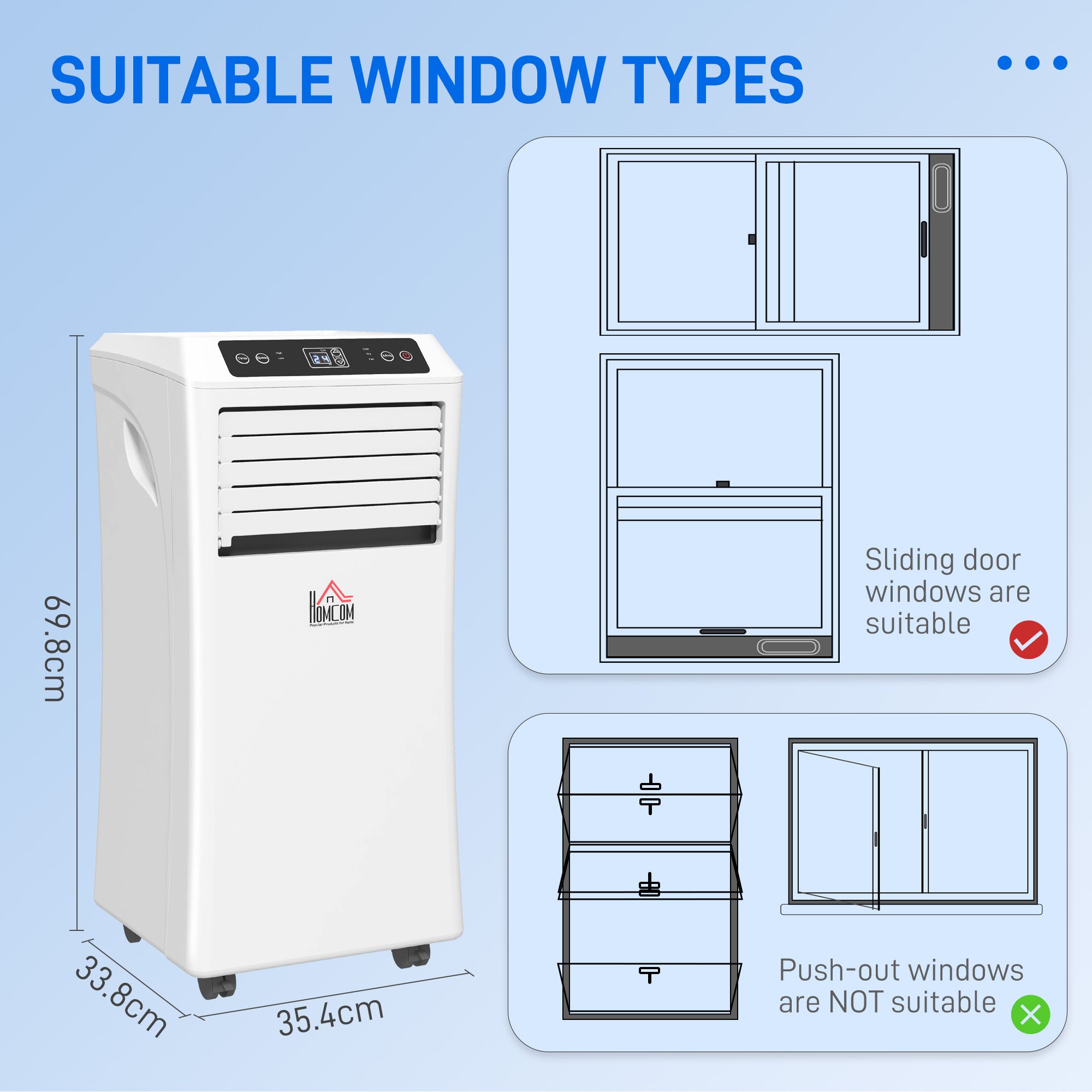 9000 BTU Air Conditioning Unit, 3-in-1 Portable Air Conditioner, Dehumidifier, Cooling Fan with Remote Control, Digital Display, 2 Speeds, 24H Timer, Window Venting Kit, 28m²