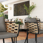 Outsunny 3 Pieces Rattan Bistro Set with Washable Seat and Back Cushions, Glass Top Coffee Table, for Outdoor, Patio, Black