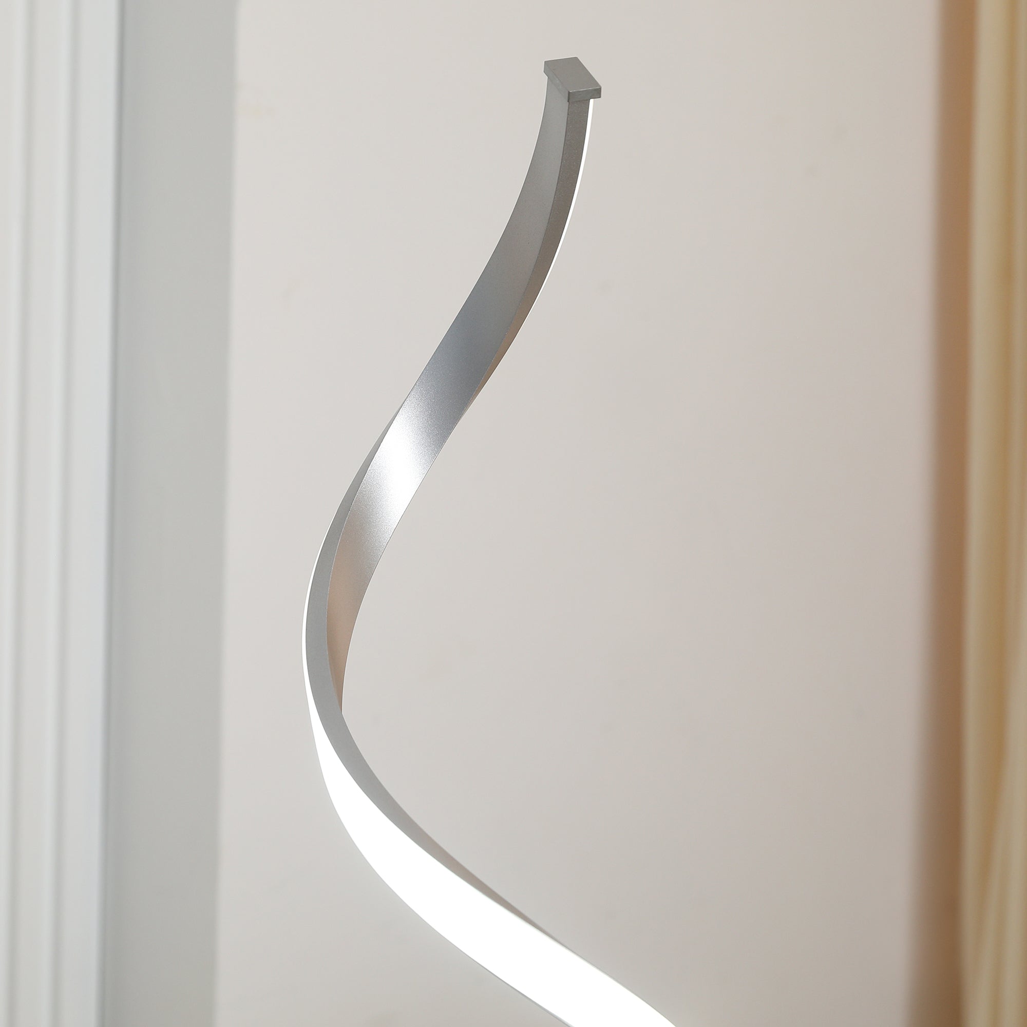 Dimmable Floor Lamp for Living Room, Modern Spiral Standing Lamp with 3 Adjustable Brightness and Square Base, Silver