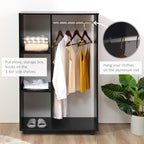 Open Wardrobe on Wheels, Bedroom Wardrobe with Clothes Hanging Rail, 3 Storage Shelves, Mobile Garment Rack for Cloakroom, Hallway, Black