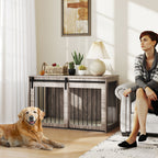 PawHut 46.46'' Dog Crate Furniture with Removable Cushion & Security Latch for Extra Large Dogs - Walnut Brown