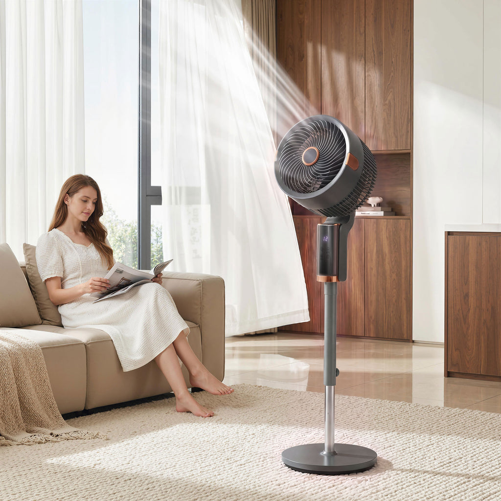 20 dB Silent Standing Fan for Bedroom, 44" Pedestal Fan with 90° Oscillating, 8 Speeds and LED Light, Grey