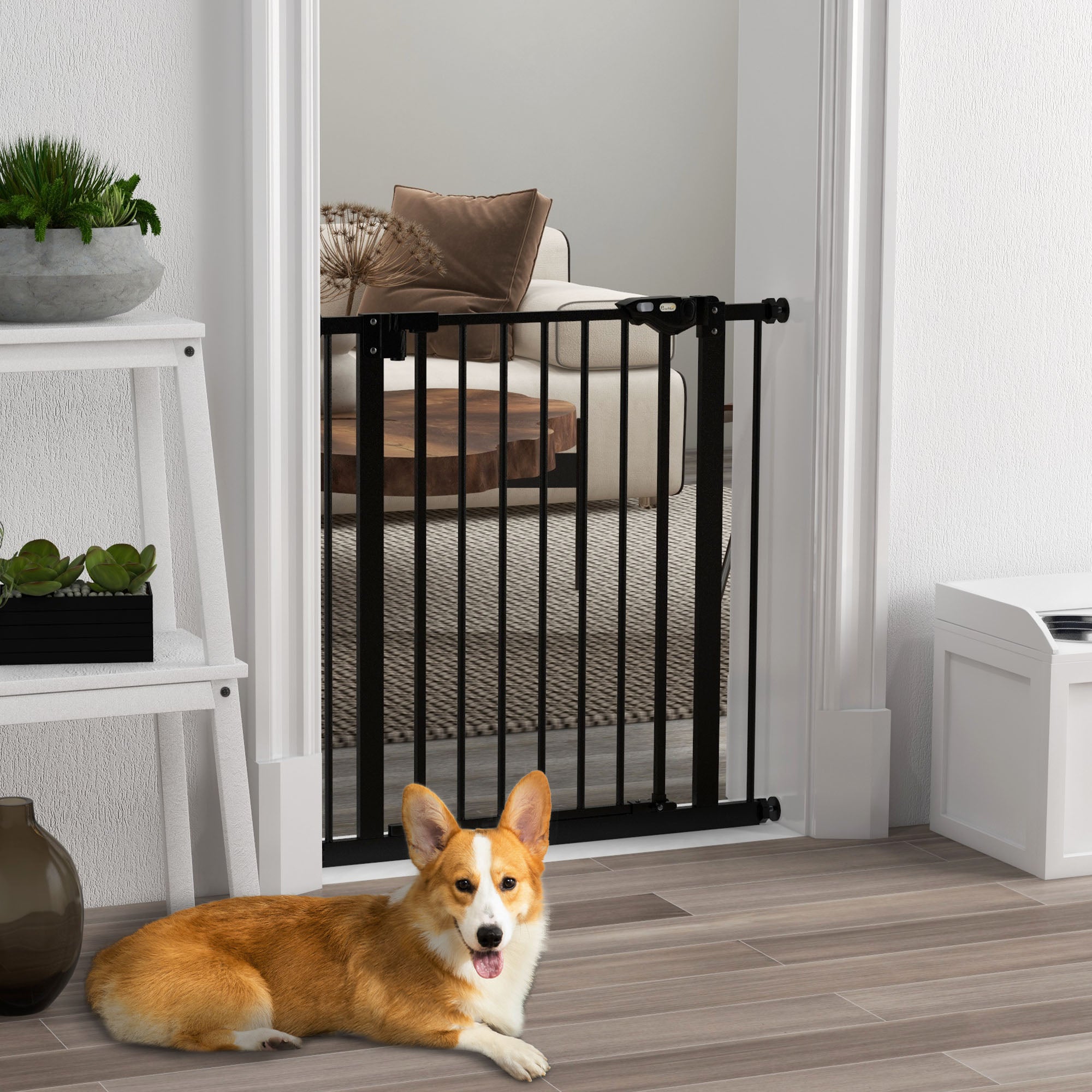 PawHut Adjustable Safety Gate w/ One Extensions, Four Adjustable Screws, Black