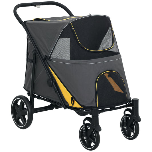 PawHut Foldable Pet Stroller, with Universal Wheels, Shock Absorber, for Medium and Large Dogs - Grey