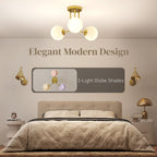 LED Ceiling Light with Globe Shades, Modern 3-Light Ceiling Light with G9 Sockets for Living Room, Bedroom, Dining Room, Bulbs Not Included, Gold Tone