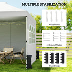 Outsunny Pop Up Gazebo Waterproof Height Adjustable Canopy with 3 Sidewalls Wheeled Bag for Parties 3 x 3 m White
