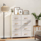 HOMCOM Chest of Eight Fabric Drawers - Natural Wood Finish