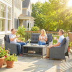 Outsunny 4-Piece Wicker Patio Furniture Set with 2 Armchairs, Loveseat, Glass Coffee Table, Conversation Sofa Set, Dark Grey
