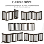PawHut Freestanding Pet Gate 4 Panel Wooden Dog Barrier Folding Safety Fence with Support Feet up to 204cm Long 61cm Tall for Doorway Stairs Brown
