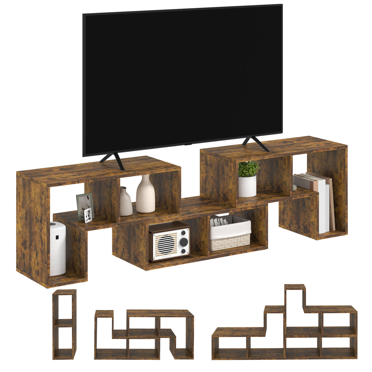 Three-Block Modular TV Stand - Rustic Brown