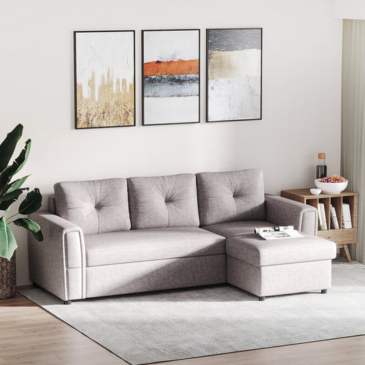 3 Seater Sofa Bed, Pull Out Sofa Bed with Storage for Living Room, Light Grey