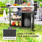 Outsunny Outdoor BBQ Trolley with Foldable Side Table, Stainless Steel Top, Outdoor Kitchen with Wheels Hooks Shelves Cabinet, Pizza Oven Table Movable Barbecue Grill Dining Cart with Cover, Black