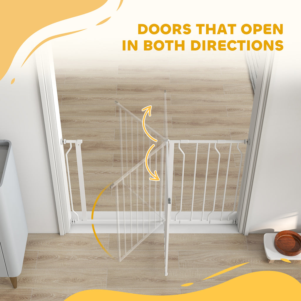 PawHut Wide Dog Safety Gate, with Door Pressure, for Doorways, Hallways, Staircases - White