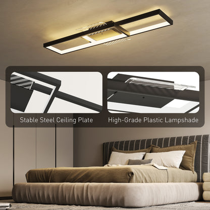 LED Ceiling Light, Modern Dimmable Ceiling Light with Wall Switch & Remote Control, Flush Mount Fixture Lamp with 3000-6000K Colour Temperatures for Living Room, Bedroom, Black