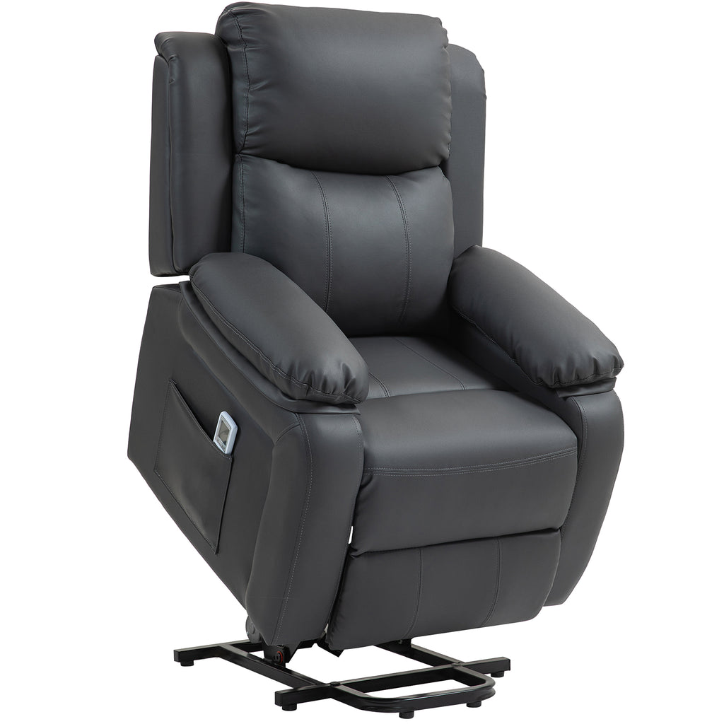 HOMCOM Riser and Recliner Chair with Vibration Massage, PU Leather Power Lift Chair for Elderly, Dark Grey