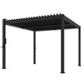 Outsunny 3 x 3 m Louvered Pergola with Solar LED lights, Metal Roof, Patio Gazebo Pergola Canopy with Drainage Gutters, Black