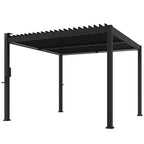 Outsunny 3 x 3 m Louvered Pergola with Solar LED lights, Metal Roof, Patio Gazebo Pergola Canopy with Drainage Gutters, Black