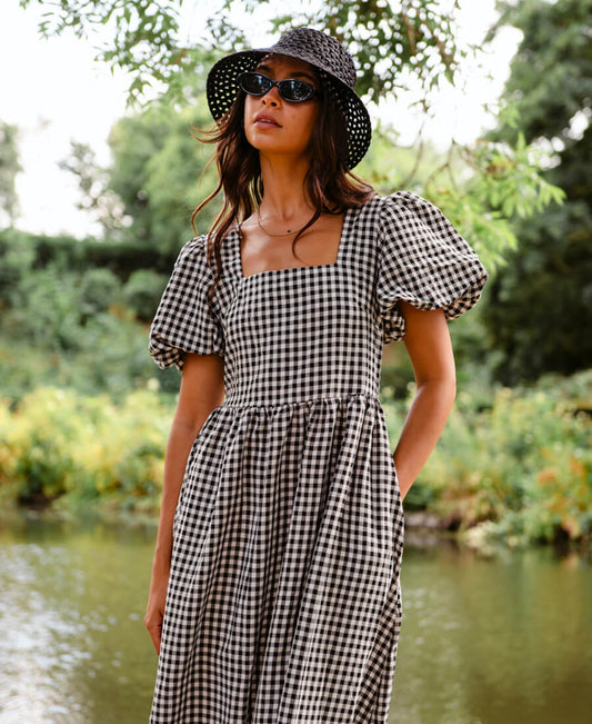 Black Gingham Midi Dress